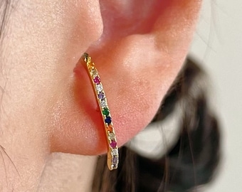 Suspender Earrings, Rainbow stud lobe cuff, Gold Ear lobe cuff, Silver Ear lobe cuff, Minimalist Earrings