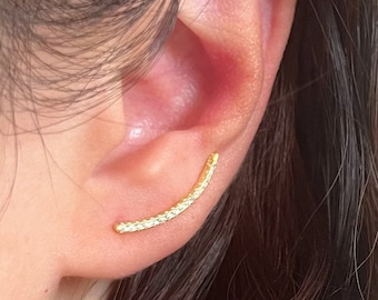 Paved Ear Climber, Gold Ear Crawler, Sterling Silver Climber Earrings, Spike Crawler Earrings, Minimalist Modern Earrings