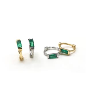 Natural Emerald Huggie, Huggie Hoop earrings, 18K Gold, Sterling Silver, Minimalist Earring, Gift For Her