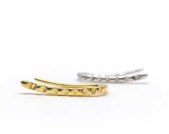 Hammered Ear Climber, Sterling Silver Ear Crawler, Gold Climber Earrings, Spike Crawler Earrings, Minimalist Modern Earrings