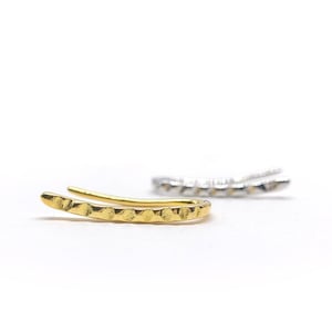 Hammered Ear Climber, Sterling Silver Ear Crawler, Gold Climber Earrings, Spike Crawler Earrings, Minimalist Modern Earrings