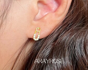 Safety Pin Earrings, Stud Earrings 18K Gold, 925 Sterling silver, hypoallergenic Minimalist Earrings