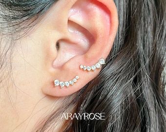 Dainty Ear Climber, CZ Ear Crawler, Gold Climber Earring, Minimalist Modern Earrings