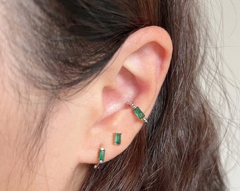 Natural Emerald Huggie, Huggie Hoop earrings, 18K Gold, Sterling Silver, Minimalist Earring, Gift For Her