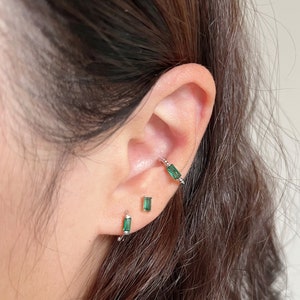 Natural Emerald Huggie, Huggie Hoop earrings, 18K Gold, Sterling Silver, Minimalist Earring, Gift For Her