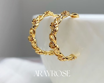 Bridgerton Inspired Rose Earrings Gold | Rose Gold | Silver Hoop Earrings - Rose Twig Style Bridal Jewelry