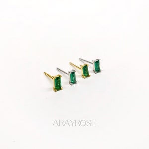 Emerald Stud Oorbellen, Natuurlijke Emerald Oorbellen, 18K Goud, Sterling Zilver, Minimalistische Oorbel, Cadeau Voor Haar