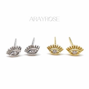 Tiny Evil Eye Studs, 18K Goud, 925 zilver, hypoallergene Minimalistische Oorbellen