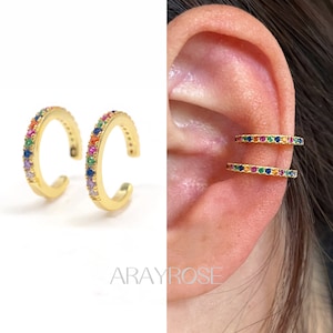 Rainbow Conch Cuff, Ear Cuff No Piercing, Gold Ear Wrap, Ear Cuff, 18k Gold, 925 Silver, Gift for Her
