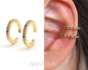 Rainbow Conch Cuff, Ear Cuff No Piercing, Gold Ear Wrap, Ear Cuff, 18k Gold, 925 Silver, Gift for Her