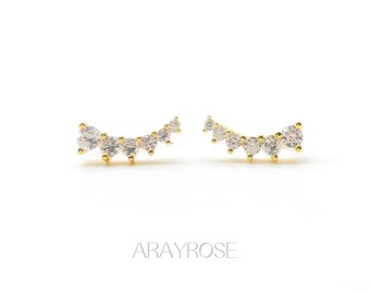 Dainty Ear Climber, CZ Ear Crawler, Gold Climber Earring, Minimalist Modern Earrings