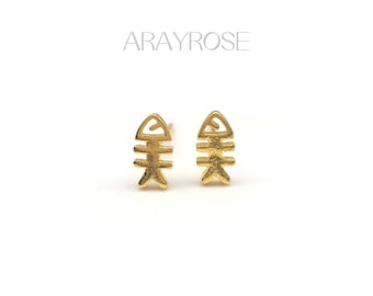 Tiny fish bone studs, Goldfish bone Cartilage earrings, Helix Piercing, Tragus Stud, 18K Gold 925 Silver, Hypoallergenic Minimalist Earrings