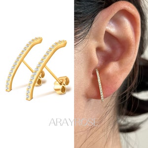 Suspender Earrings, Paved Ear Lobe Cuff, Gold over 925 Silver, Minimalist Earrings