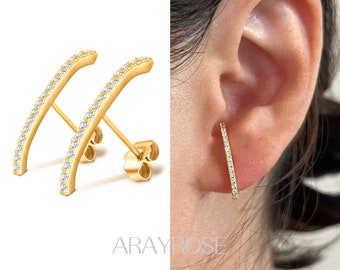 Suspender Earrings, Paved Ear Lobe Cuff, Gold over 925 Silver, Minimalist Earrings