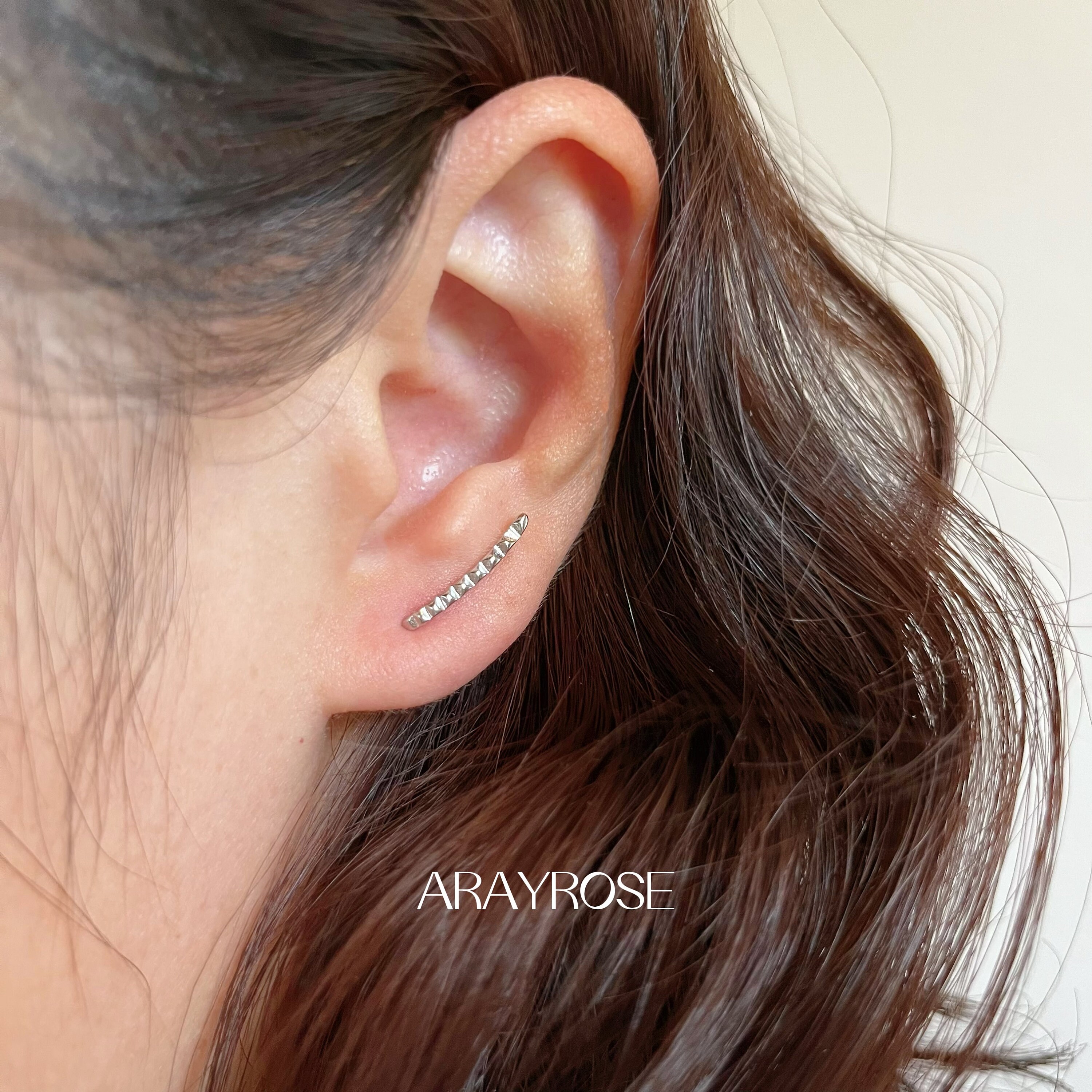 Genbz Stylish Ear Climbers Handcrafted Hammered Ear Climber Earrings Minimalist Ear Crawler Sterling Silver Ear Crawler Earrings