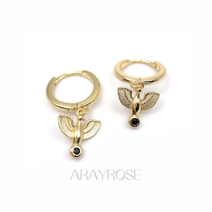 Egyptian Phoenix Huggie Hoop Earrings, Bird hoop Earrings, Cartilage Piercing, Bird Hoops, 18K Gold 925 Sterling Silver, Hypoallergenic
