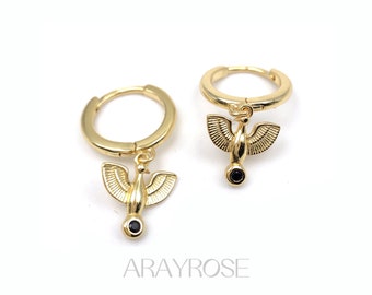 Egyptian Phoenix Huggie Hoop Earrings, Bird hoop Earrings, Cartilage Piercing, Bird Hoops, 18K Gold 925 Sterling Silver, Hypoallergenic