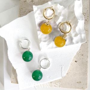 Potara Earrings, Green Yellow Black Red Natural Stones, Anime Earrings, Dragon Ball Z Inspired, Gift for Him/Her, Gold, 925 Silver