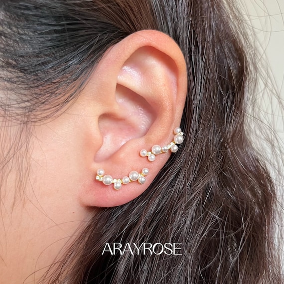 Pearl ear climber earrings discount