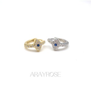 Evil Eye Huggie Earrings, CZ Huggie Hoops, 18K Gold 925 Silver, Hypoallergenic Minimalist
