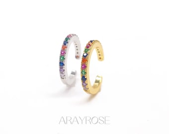 Conch Cuff, Ear Cuff No Piercing Earrings, Rainbow Ear Wrap, 18k Gold, 925 Sterling Silver, Gift for Her