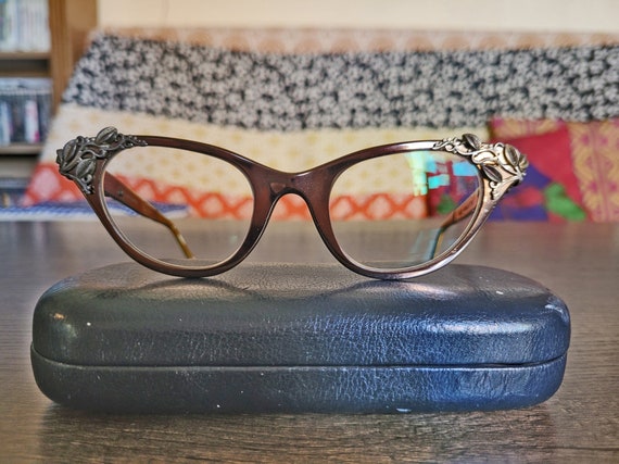 RARE designer vintage 1960s cateye metal eyeglass… - image 1