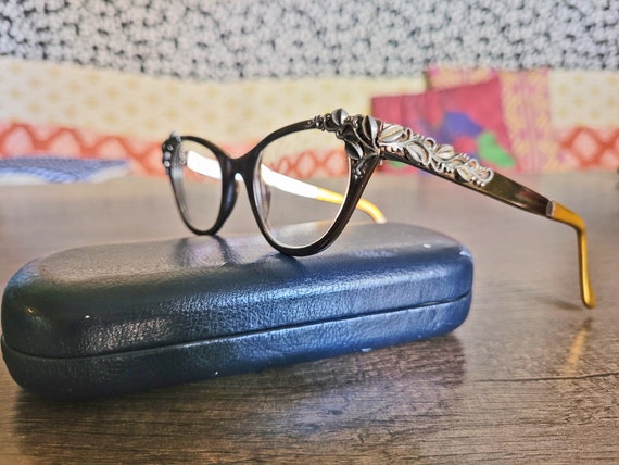 RARE designer vintage 1960s cateye metal eyeglass… - image 2