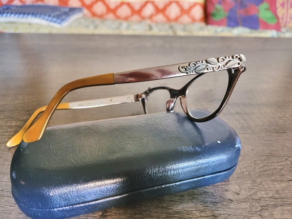 RARE designer vintage 1960s cateye metal eyeglass… - image 6