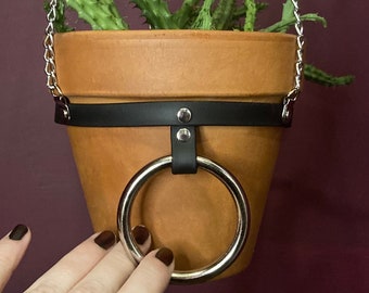 LARGE Plant Hanger with O-Ring and Adjustable Buckle, Vegan Leather and Silver Chain, Perfect for Succulent Plants, HANGER ONLY