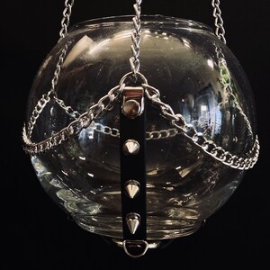 ORB Spiked Vegan Leather Terrarium Hanger, 6 Inch Glass Globe INCLUDED, Goth Planter, Dark Academia Accessories image 6