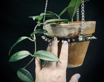GROßER ährentragender Pflanzenaufhänger aus veganem Leder und Kette mit verstellbarer Schnalle, 15-Zoll-Terrakotta-Topf, perfekt für Hoya