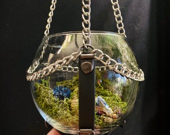Hanging Terrarium Planter, Glass Globe Included, Minimalist Vegan Leather and Chain, 3 Sizes Available, Magical Plant Decor!