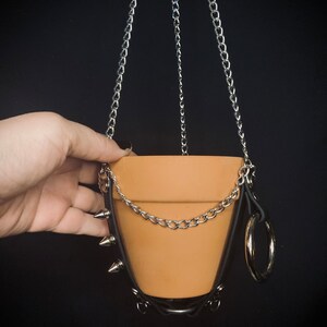 Spikes & O-Ring Vegan Leather Plant Hanger, Fits SMALL pots 4-6 inches, Unique Macrame Alternative Hanging Planter, Witchy and Versatile image 5