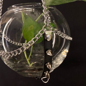 ORB Spiked Vegan Leather Terrarium Hanger, 6 Inch Glass Globe INCLUDED, Goth Planter, Dark Academia Accessories image 3