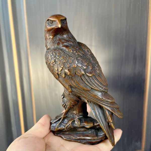 Peaceful Wealth Feng Shui Copper Carving Lucky eagle Statue Sculpture, Carved  Spitting Money Art Animal, brass eagle Ornament Collectible