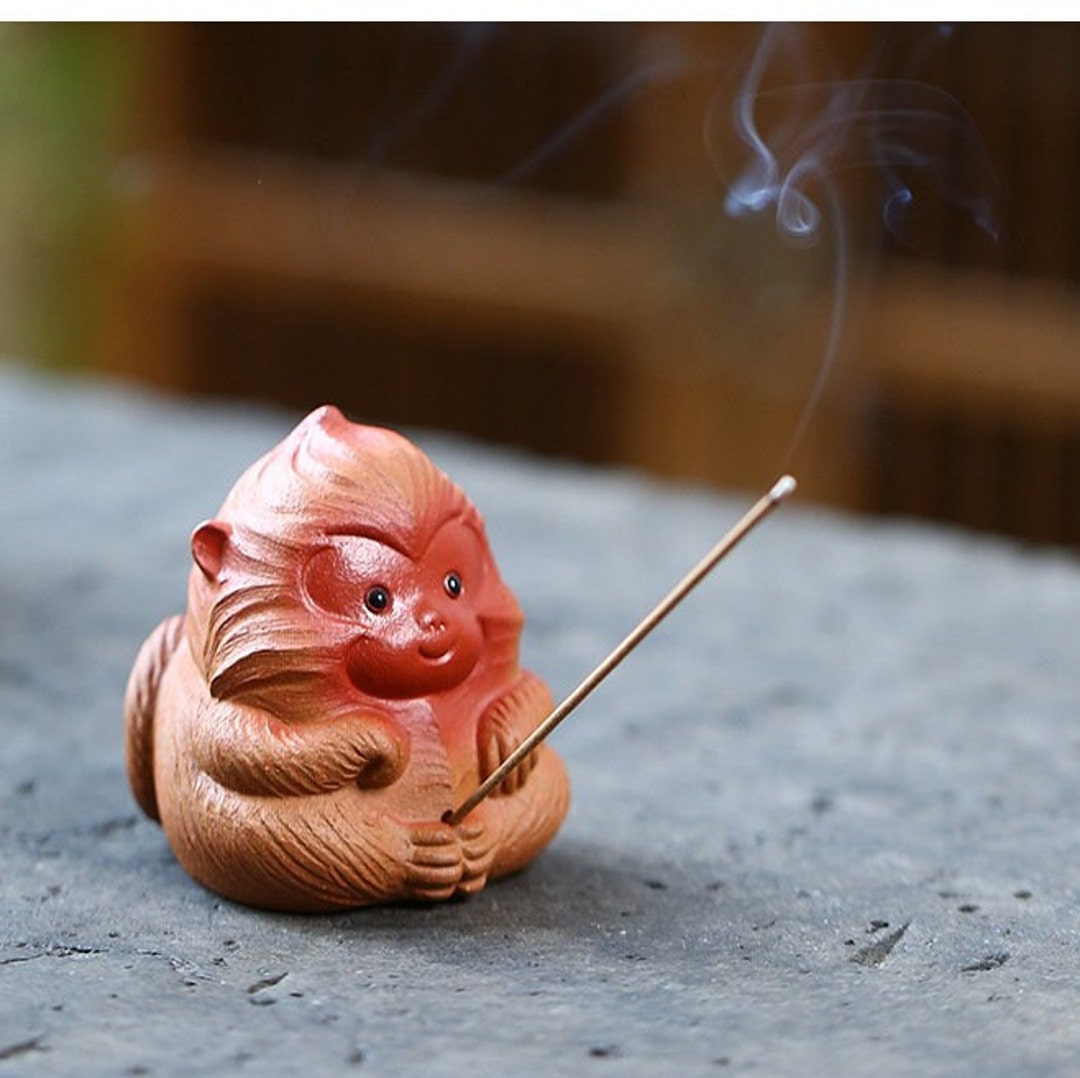Chubby Cute Monkey Statue Incense Stick,ceramic Funny Monkey Figure Home Ornaments Animal Yixing