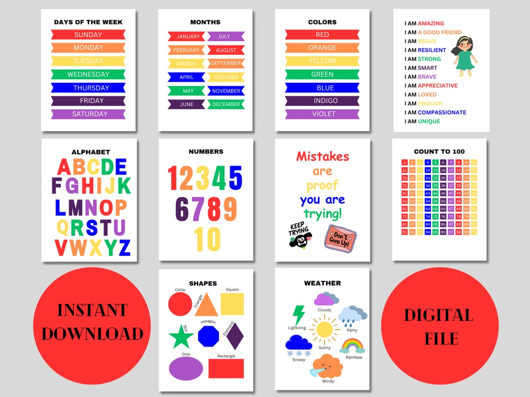 10 Educational Posters Preschool Posters Homeschool Posters Etsy