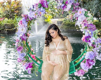 Boho style glitter golden dress for Maternity Photoshoot
