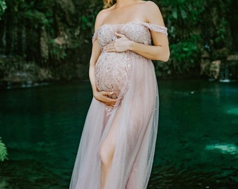 Maternity dress with crystals l baby shower dress l Photoshoot dress