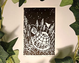 Timber Hearth - Outer Wilds Linocut Print (4.5"x6.5")