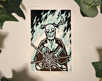 Remember Me - Outer Wilds Echoes of the Eye Linocut Print (4.5"x6.5")