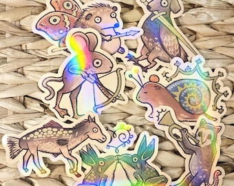 Medieval Illuminated Manuscript Marginalia Animal Vinyl Stickers (waterproof, glossy, w/ metallic details)