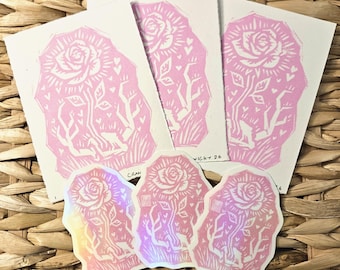 Rebirth - Outer Wilds DLC Prisoner Spring Vinyl Stickers + Mini Linocut Prints