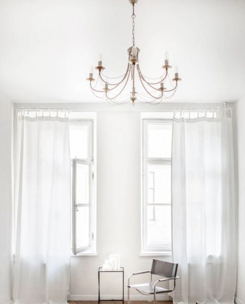 White Linen Curtains Tie Top Window Panels Semi Sheer Linen Etsy