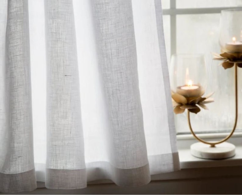 White Linen Curtains Tie Top Window Panels Semi Sheer Linen Etsy
