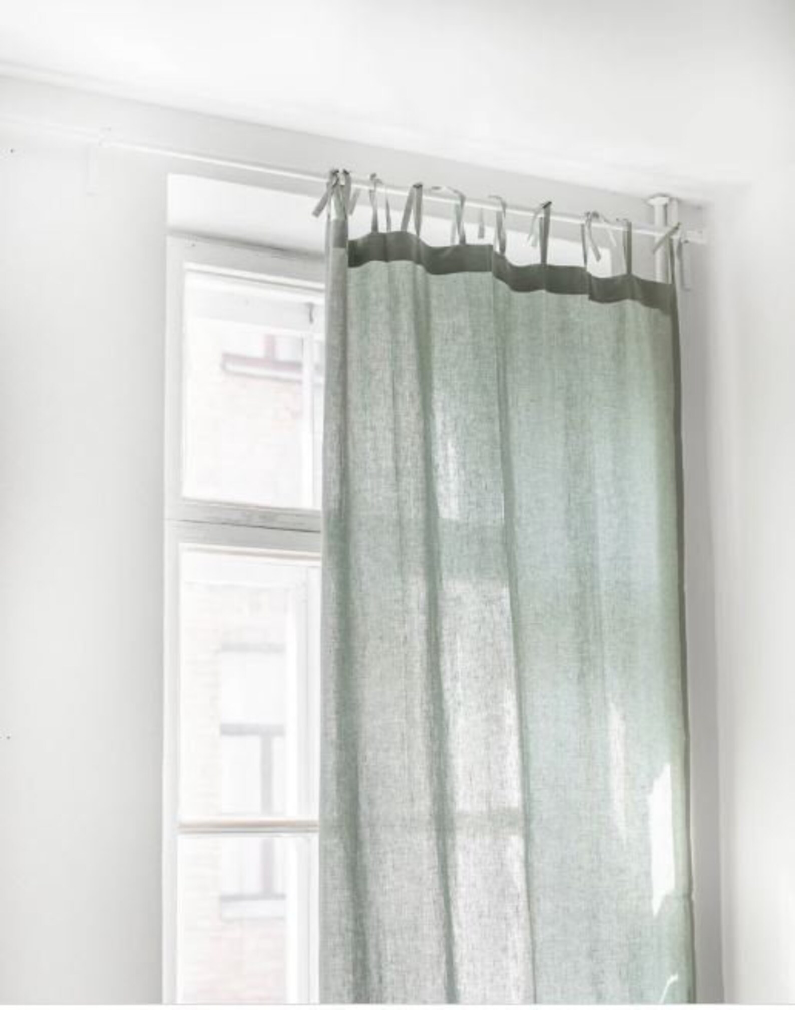 White Linen Curtains Tie Top Window Panels Semi Sheer Linen Etsy