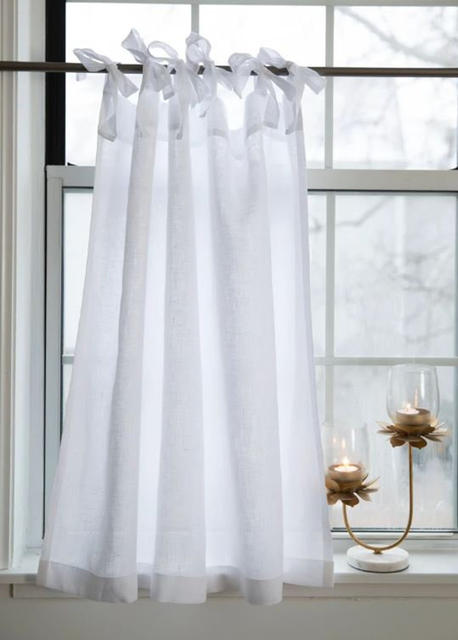 White Linen Curtains Tie Top Window Panels Semi Sheer Linen Etsy