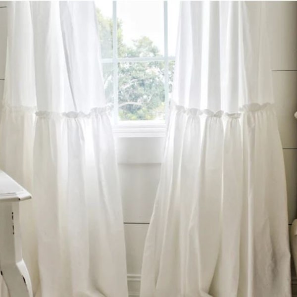 Ruffled Linen Curtain Panels | Ruffled Curtains | Farmhouse Decor | Shabby Chic | Farmhouse Style | Ruffled Linens