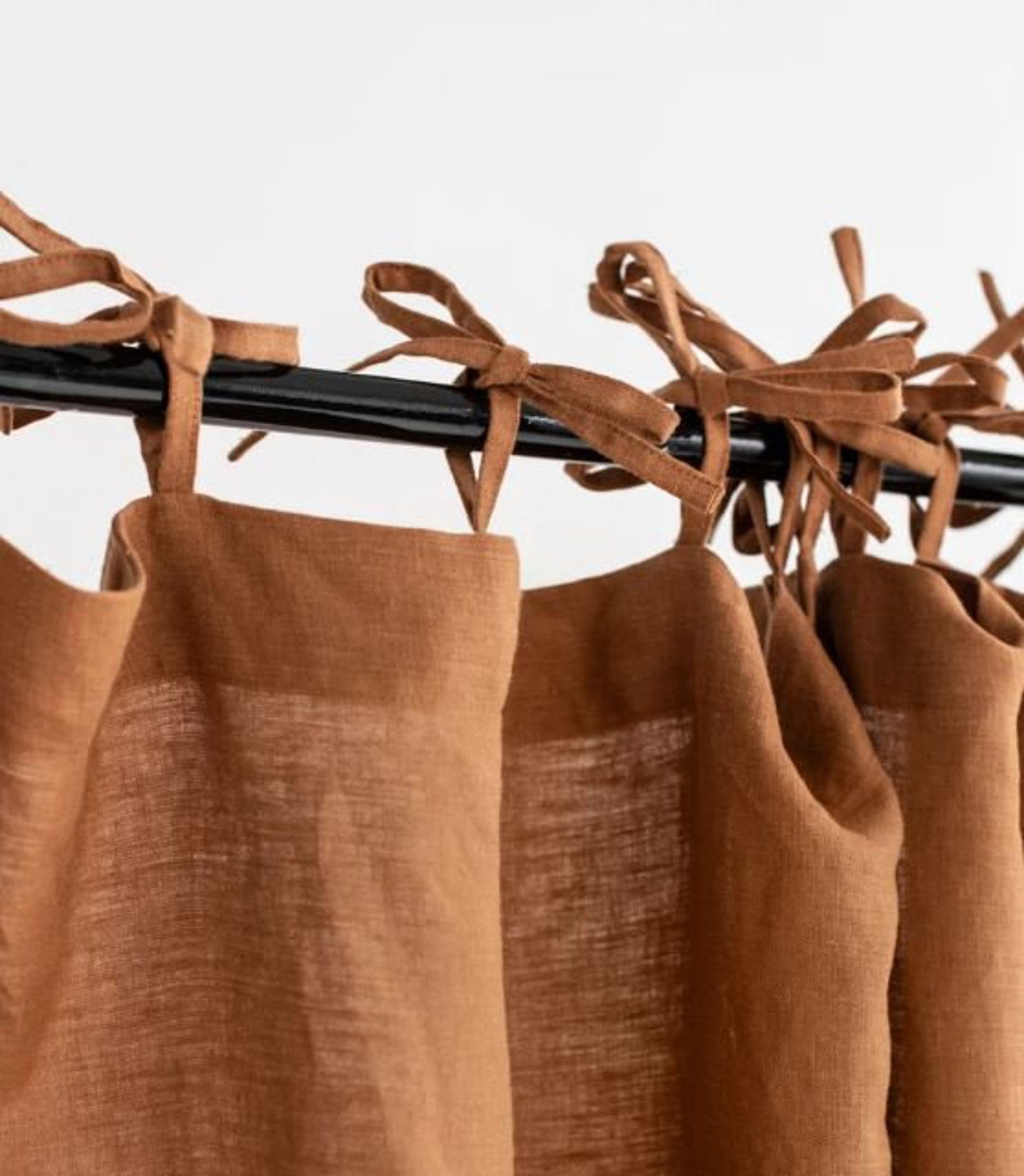 White Linen Curtains Tie Top Window Panels Semi Sheer Linen Etsy