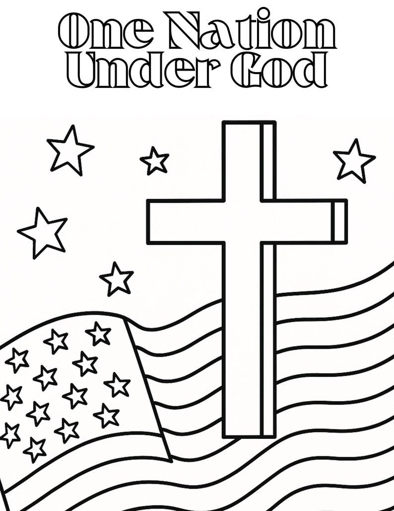 Christian 4th of July Coloring Page – One Nation Under God Patriotic ...